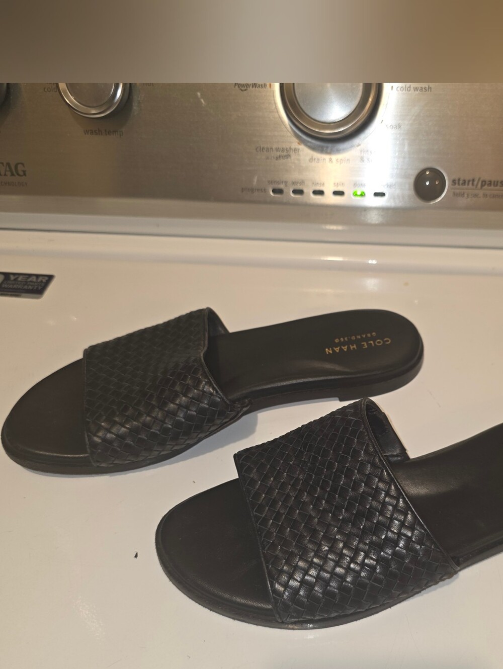 Cole Haan Women's Black Woven Slide Sandals